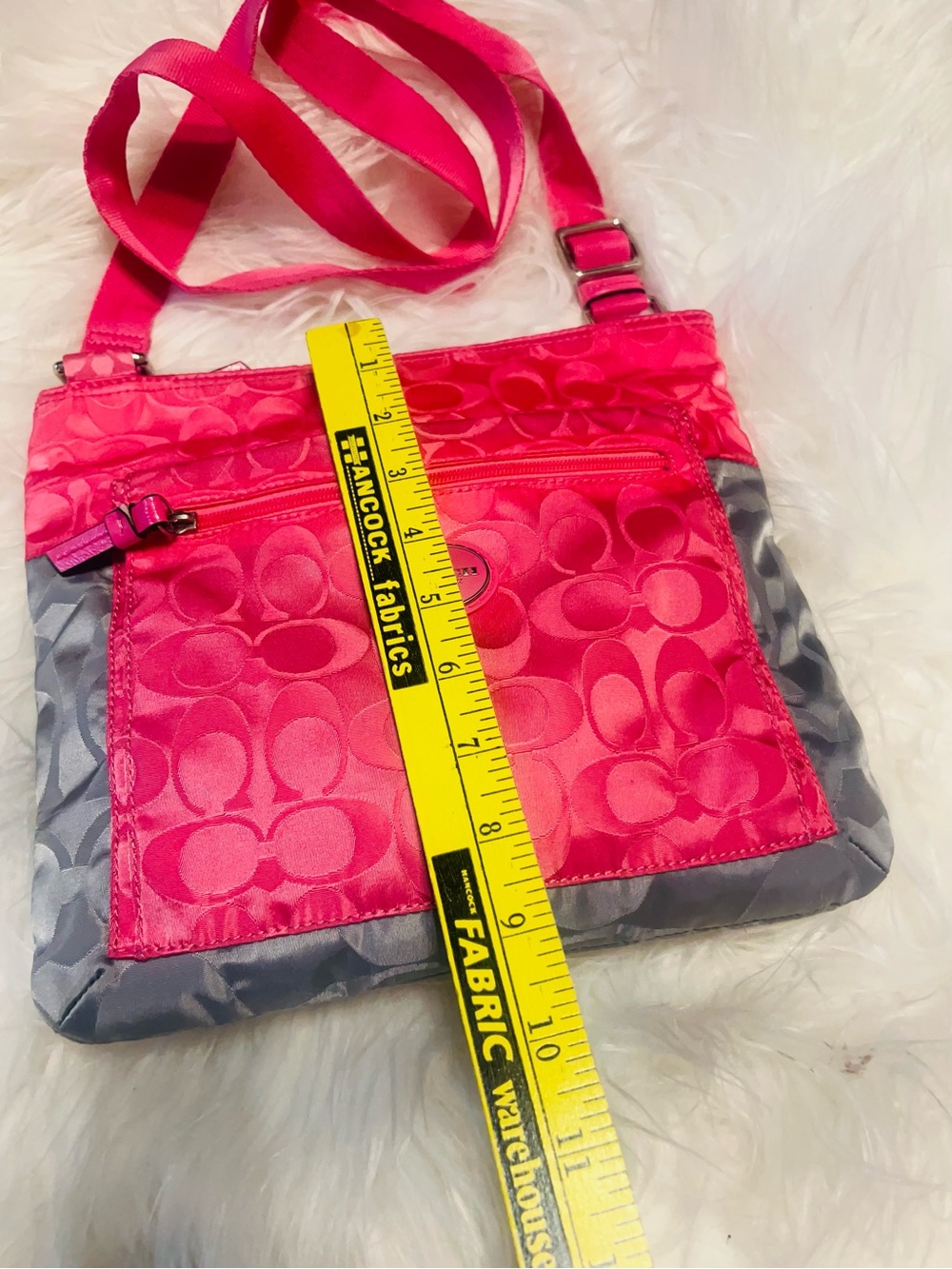 Coach Signature hot pink and gray Nylon F77576 crossbody bag - Picture 12 of 13
